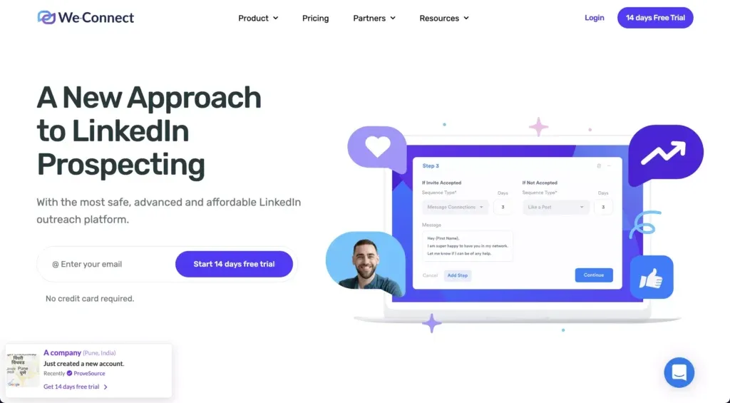 Landing Page of We Connect a Secure LinkedIn Automation Cloud-Based Tool