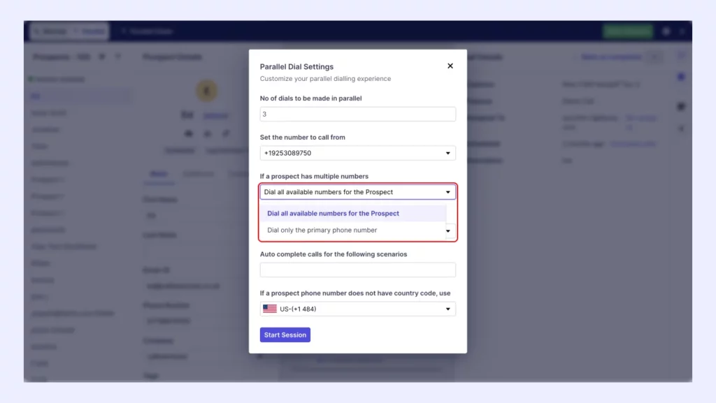 Parallel dialer call settings