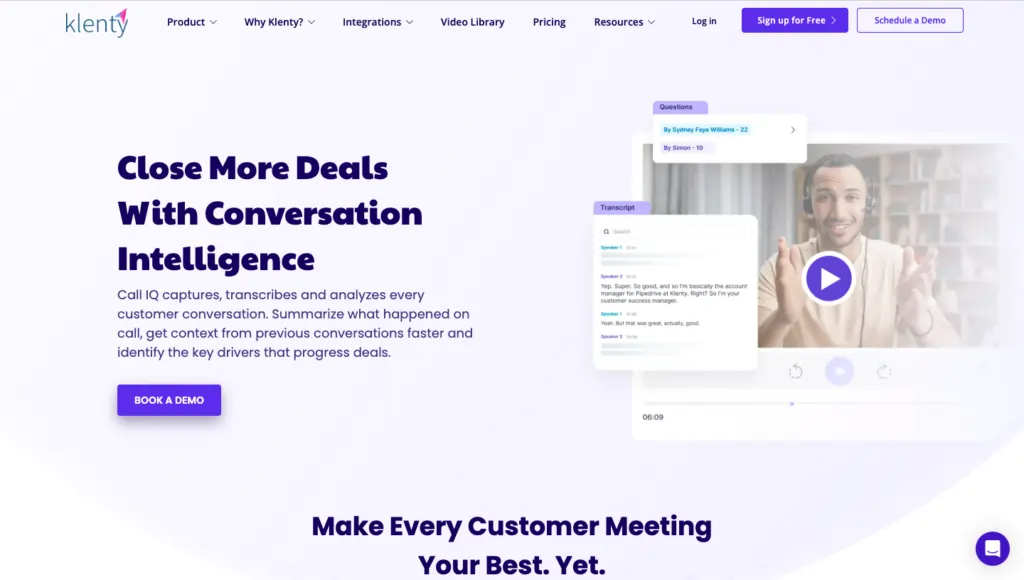 Call IQ Klenty conversation intelligence software analyzes customer conversation 