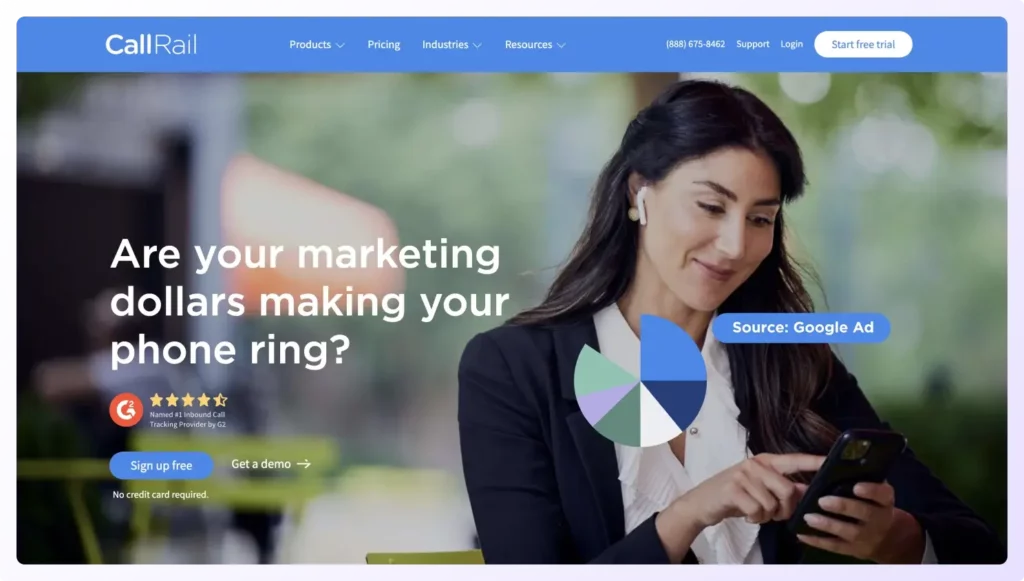 CallRail sales call recording software landing page