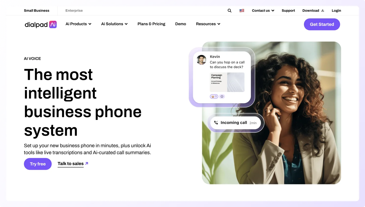 Dialpad AI-powered cloud-based sales calling software home page