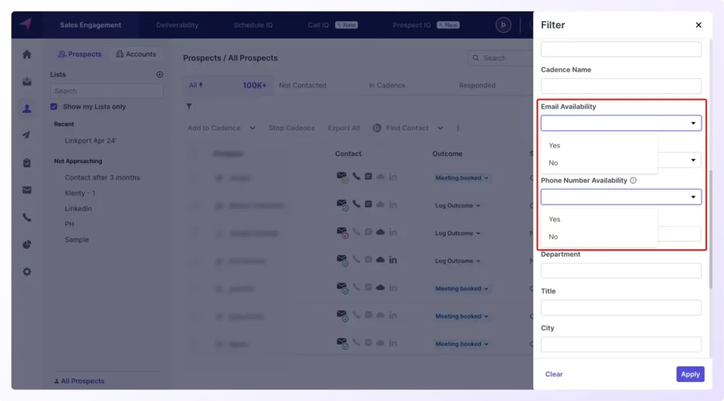 Filter Prospects Who Have Missing Email IDs or Phone Numbers using ProspectIQ