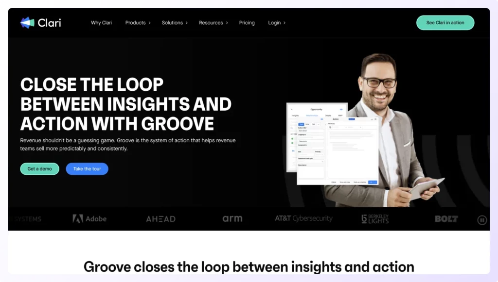 best cold calling software Groove, a Clari company landing page