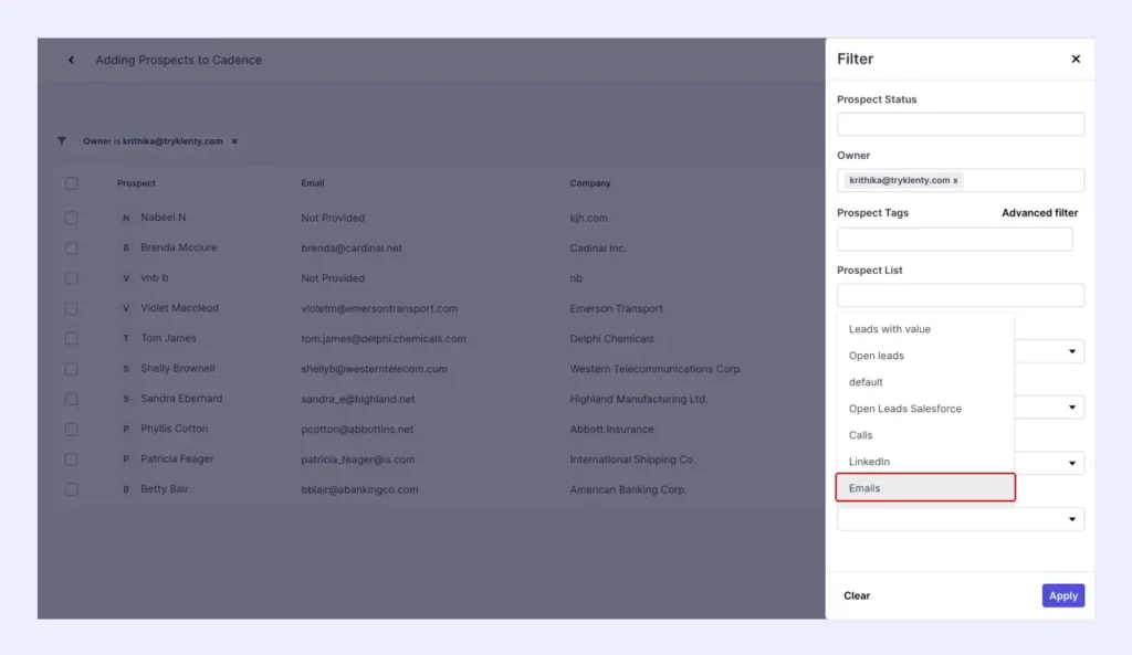 Select the prospect list to import into your cadence