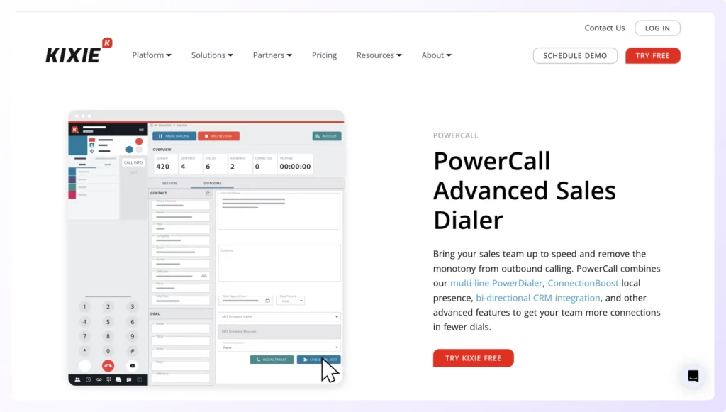 best cold calling software Kixie Powercall  landing page