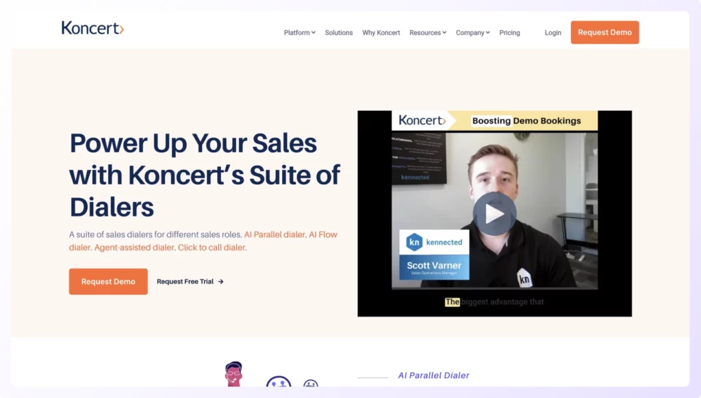 AI cold calling software Koncert's home page