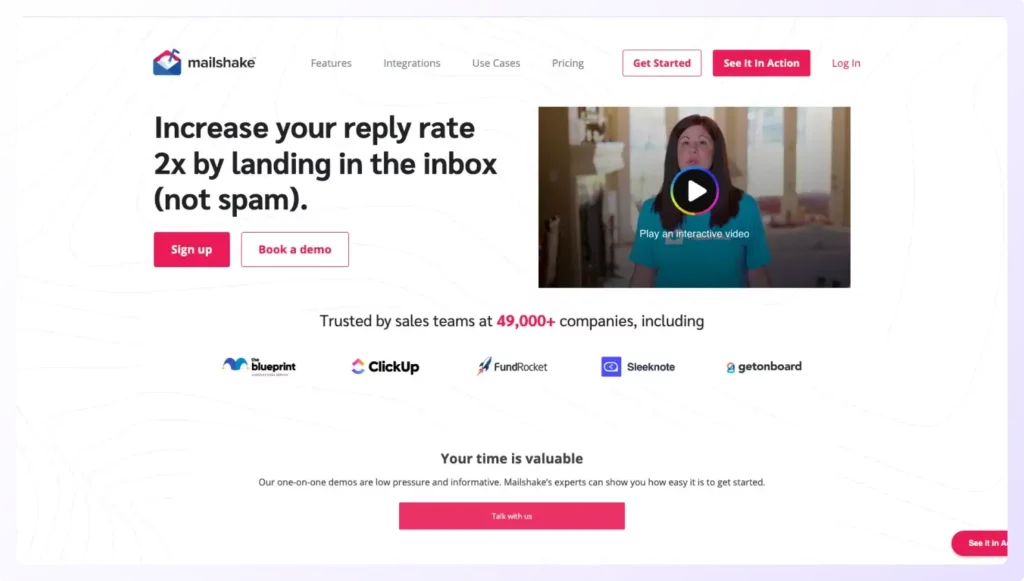 Landing page of Mailshake