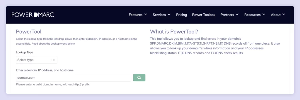 PowerDMARC checker tool identifies error in your domain's DMARC records