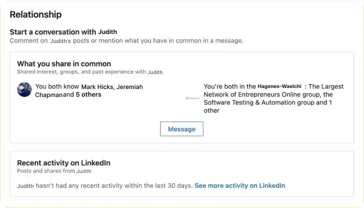 Relationship insights Section in the LinkedIn sales navigator