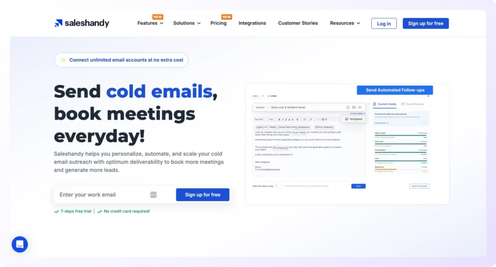 saleshandy landing page