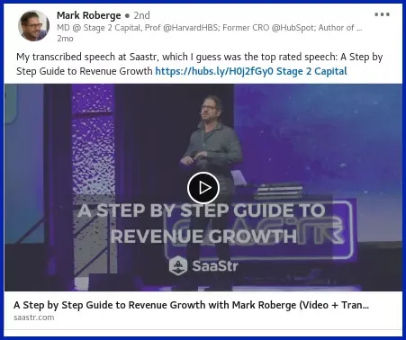 Screenshot of Mark Roberge's post