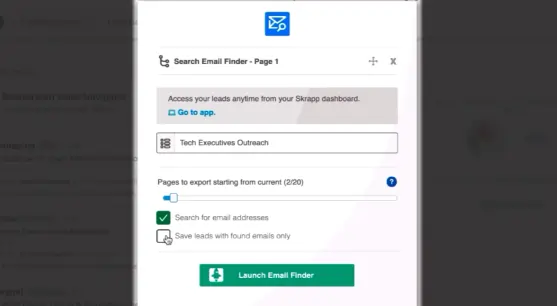 Skrapp’s LinkedIn email finder window